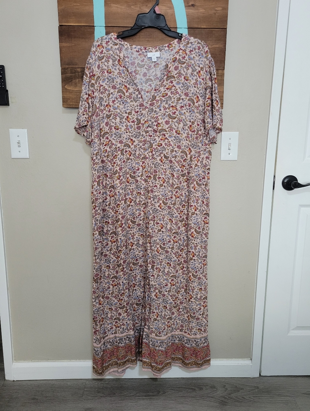 Jjill Desert Floral Button-front Boho V-Neck Short Sleeve Maxi Dress Size XL